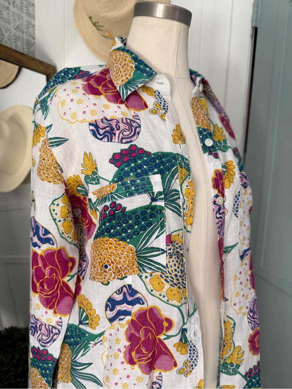 Roller Rabbit 100% Linen Cheri Floral Shirt Dress Button Front Tunic XS Roberta - Picture 4 of 8